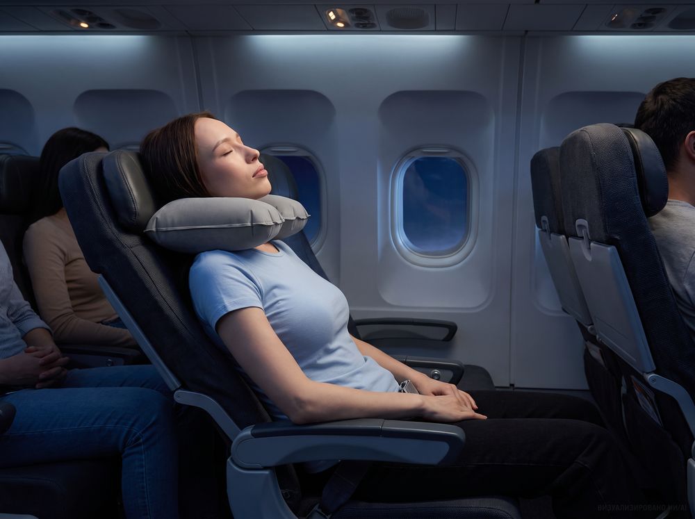 Надувная подушка под шею в чехле Sleep, темно-серая в России